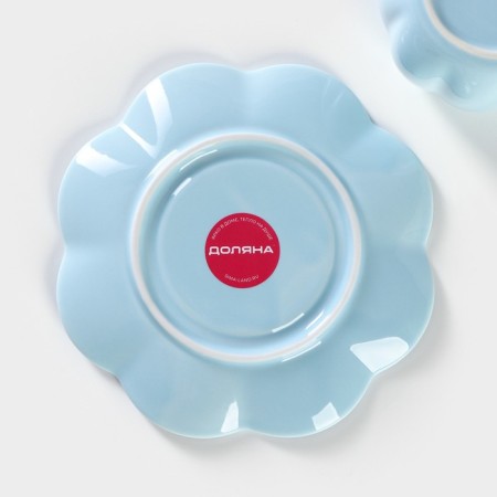 Tea couple ceramic "flower", 3 objects: a cup 240 ml, a saucer d = 16 cm, a spoon, the color of the blue-6