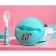 A set of children's dishes "Bunny", 3 objects: a plate on a suction cup, cover, spoon, turquoise color