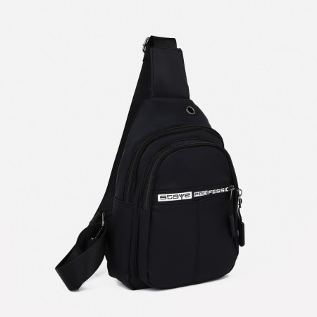 Male sling bag from textiles, headphone opening, black color-1