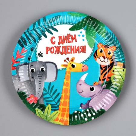 Disposable paper plate "Happy birthday" animals, 18 cm, set 6 pieces-1