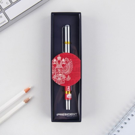 Metal pen with a cap "Russian Sport", accessories silver, 1.0 mm-1