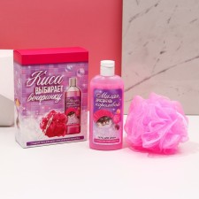 A gift set of cosmetics “Kisa chooses a party”, shower gel 250 ml and washcloth, pure happiness