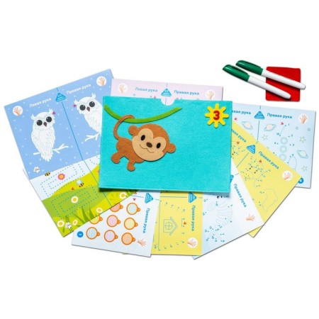 Set of cards for drawing with two hands "Monkey", level 3