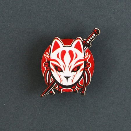 Wooden icon "Kitsune", anime, 2.9 x 3.3 cm-1