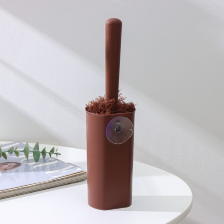 Brush for removing dust of the antistatik, 29 cm, with a stand on a suction cup, microfiber, brown color-4