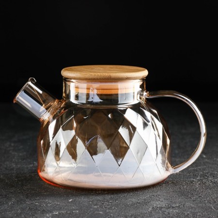 Glass teapot "Cruise", 800 ml, with metal sieve, gold color