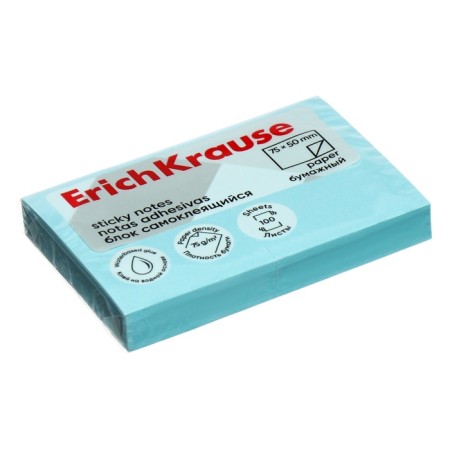 Block with a sticky edge paper 75x50 mm, Erichkrause 100 sheets, blue-2