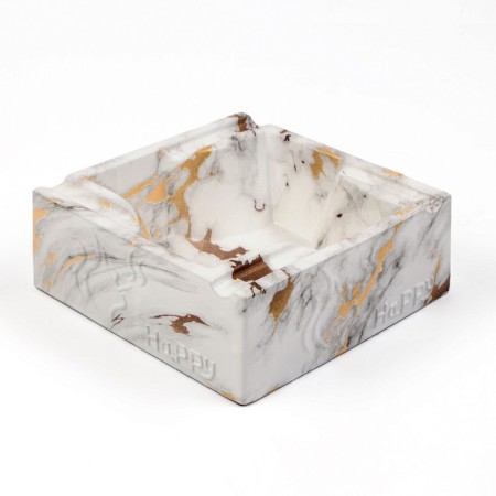 Ash "marble", 12.9 x 5.5 cm, ceramics, white with gold-1