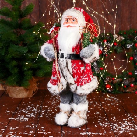 Santa Claus "In a suit with snowflakes and with a strap" 50 cm, red-3