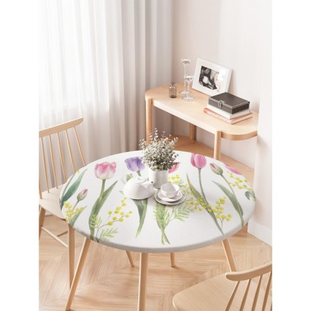 Tables on the table "Flowers of spring", round, oxford, elastic band, size 120x120 cm, diameter 75-100 cm-2