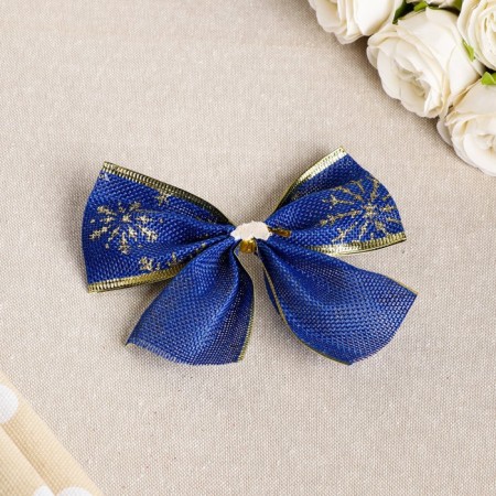 Festive bow "snowfall", blue-gold, 14 x 10 cm-1