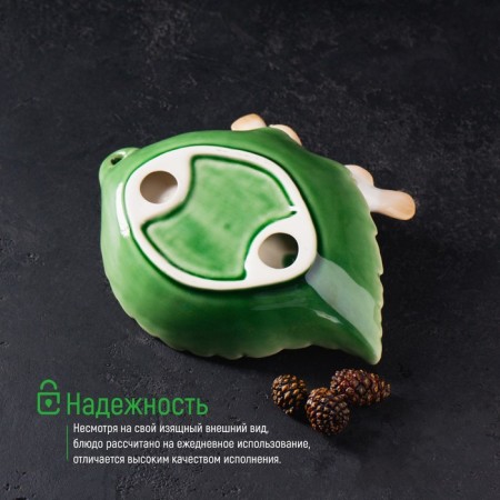Ceramic dish "Birds on a leaf", 19 × 13 × 4 cm, green color-2
