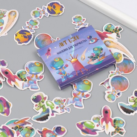 Stickers for creativity "Adventures of astronauts" embossing silver set 48 pcs 9x7x0.8 cm-5