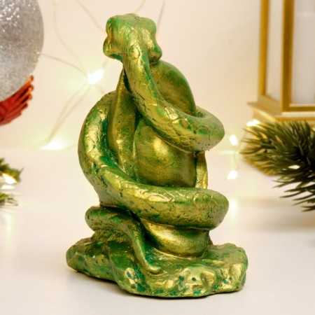 Figure "Snake on Stone" Green with gilding, 9x7x5cm-2