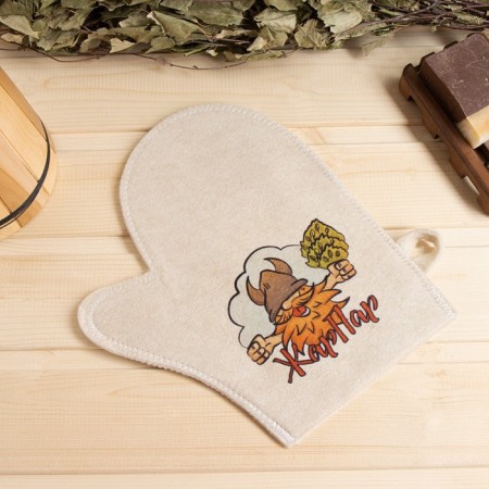 Mitten for a bathhouse with print, white
