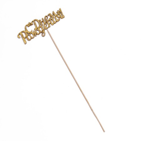 Topper, gold glitter, with a skewer, "Happy Birthday" 13x5.4 cm-2