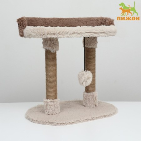 Claw "Pigger" with a lounger, oval, 58 x 36 x 39cm, fluffy fur, jute, beige-1