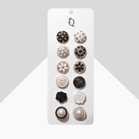 Set of badges (12 pcs.) "Buttons" romance, shape mix, black and white color in gold-1