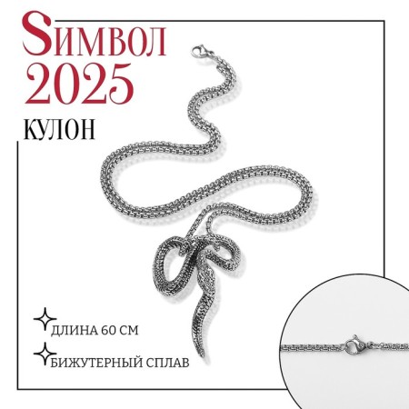 New Year! Symbol of the year 2025! Pendant "snake", color silver, 60 cm