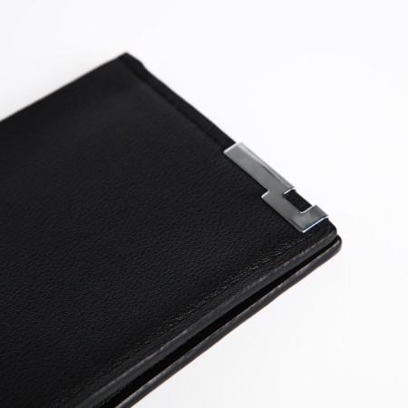 Male purse without fastening, department for maps, for bills, black color-2