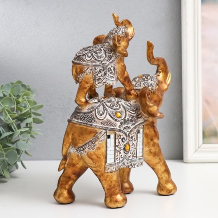 Polystone souvenir "Elephant with an elephant on the back - Popon with patterns and amber" 18.5x9x25.5 cm-2