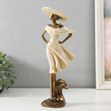 Polystone souvenir "Girl in a wide -brimmed hat" Sand with bronze 11x8.5x30 cm-1