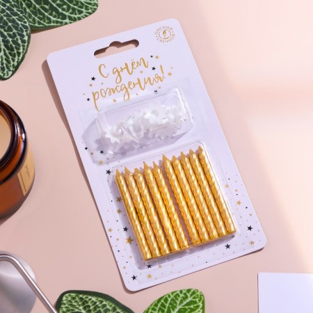 Candles in the cake "Spiral", 6 cm, gold, set 10 pcs-4