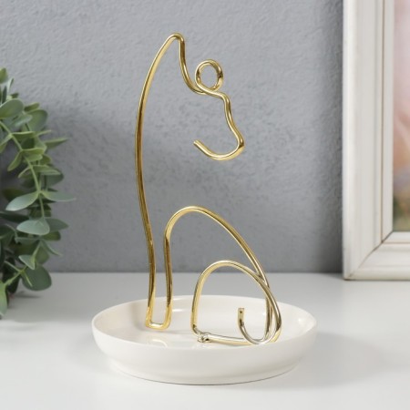 Souvenir ceramics, metal stand "cat" white with gold 12x12x17 cm-3