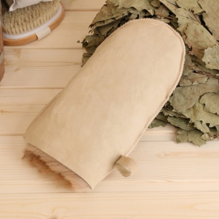 Mitten Bath of Sheepskin, beige-1