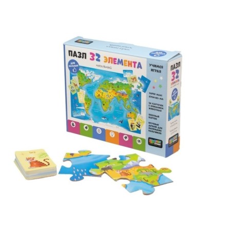 Puzzle Floor "Map of the World" + Training cards, 32 elements-1