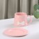 Tea couple ceramic with a spoon "Bow", 2 items: a mug 350 ml, a saucer d = 15 cm, pink color