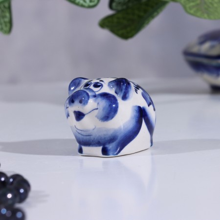 Souvenir Pig Round Malaya, Gzhel