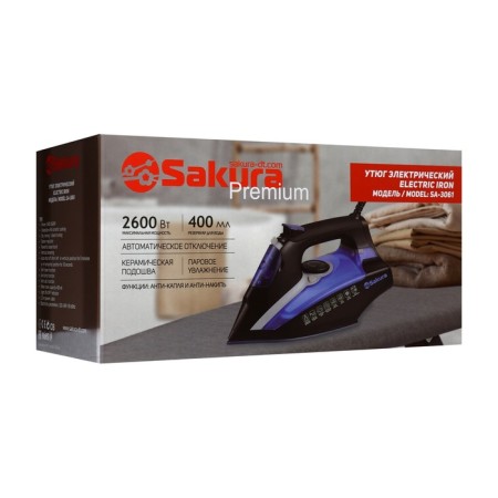 Iron Sakura SA-3061CG Premium, 2600 watts, ceramic soles, 400 ml, gray-turquoise-10