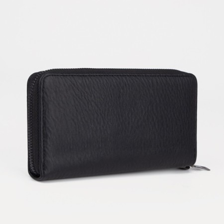 Male purse with zipper, department for bills, for maps, for coins, black color-1