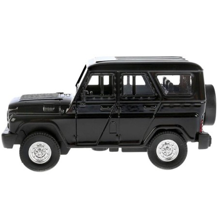 Metal machine UAZ Hunter, 12 cm, doors open, inertial, black color-3