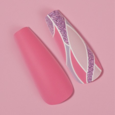 Follow nails "Pink mood", 12 pcs, with adhesive plates, ballerina shape, multi -colored-3