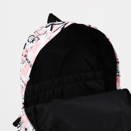 A backpack with a zipper, 3 outer pockets, pink/white color-5