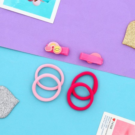 Hair set "Tiny" (4 elastic bands, 2 clamps 3.5 cm) sun, pink-2