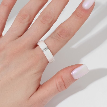 Ring Ceramics "Rhubates", 6 mm, white color, 20 size-1