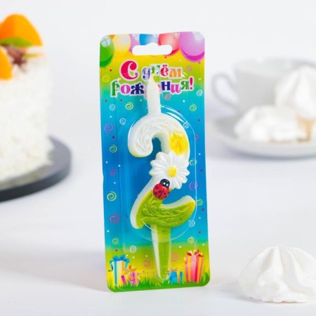 Candle for the cake "Chamomile", 10.2 cm, multi -colored number "2"-1