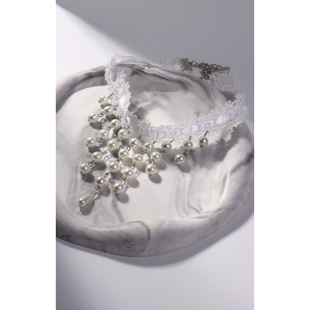 Choker "Alexandria" lace, beads, white color, l = 30 cm-3