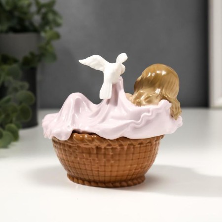 Souvenir Ceramics "Baby sleeps in the cradle" color 10x9.5x12.5 cm-3