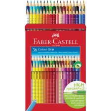 Color Faber-Castell “Grip” pencils, 36 colors, trihedral, sharpened, in a cardboard box with a Euro suspension