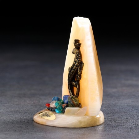 Souvenir "Mill with Lizard", Selenite, Minerals, 9x6x10 cm-2