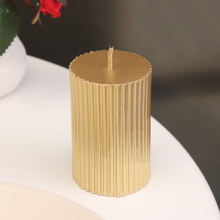 Candle-cylinder with faces, 5x7.5 cm, gold, 6 hours-1