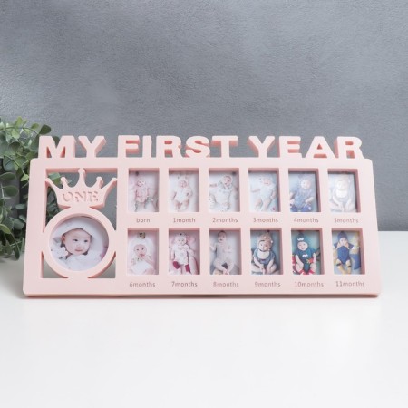 Photo frame plastic in 13 photos 3.5x5.5, d = 6.5 cm "My first year" pink 18.5x39x2 cm