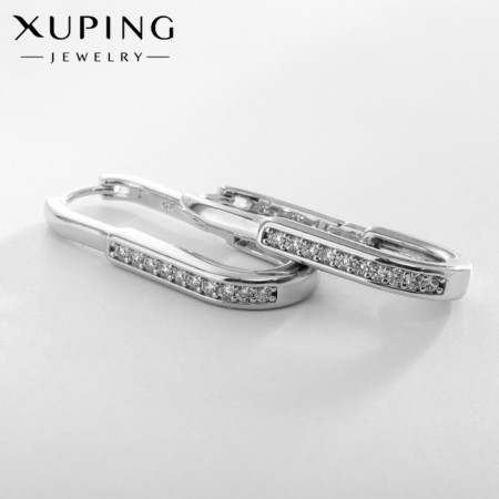 Earrings with rhinestones Xuping rectangle of truth, white color in silver
