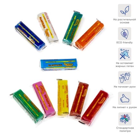 Plasticine on a vegetable basis of 10 colors, 250 g, Jovi, blister-1