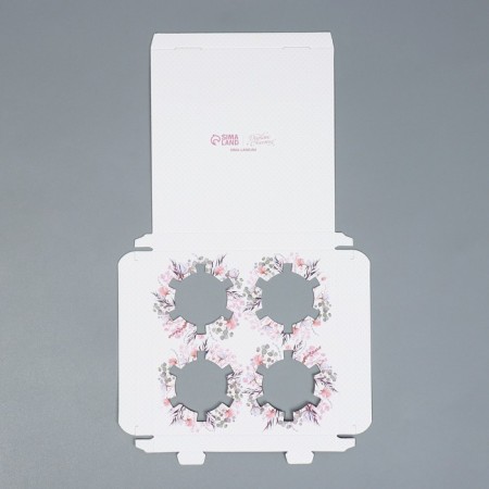 Capcake box, confectionery packaging, 4 cells, “wreaths”, 16 x 16 x 11.5 cm-3