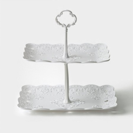 Rectangular shares of Vivienne, 2 tiers, 22.5 × 16 cm, 26.5 × 19 cm, white color, white.-1